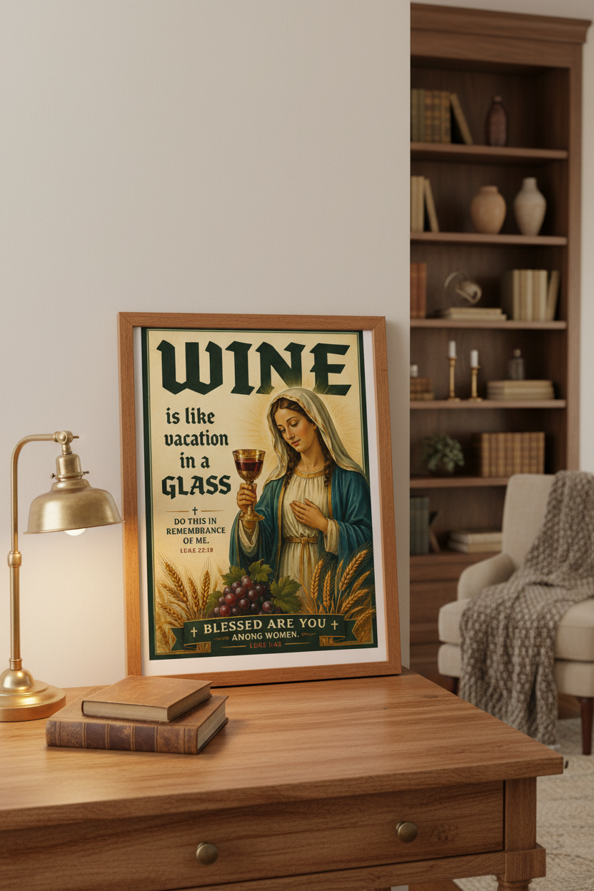 Wine is like a vacation blessed are you image standing on desk