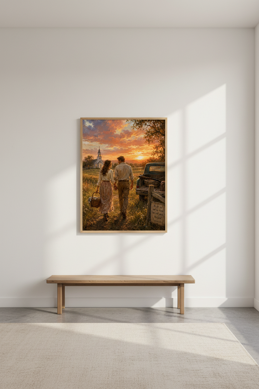 Christian love couple painting in a minimalistic room